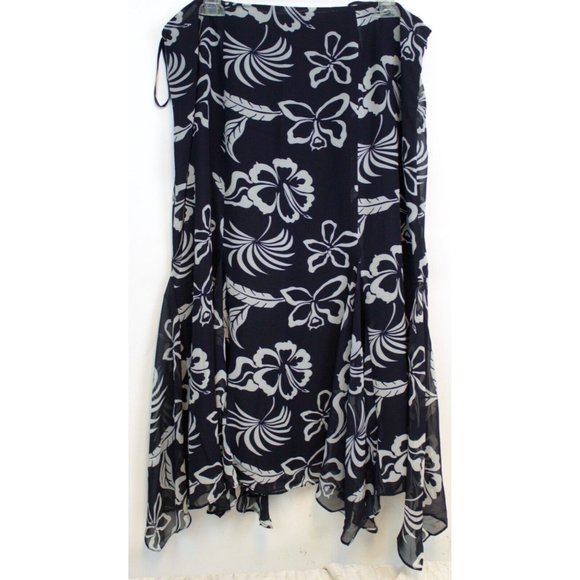 NWT CHAPS Woman Navy & White Floral Long Flowy Skirt Size 16 Zip Tropical Beach - Picture 1 of 12